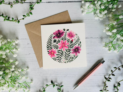 Pink Flowers Greeting Card Set