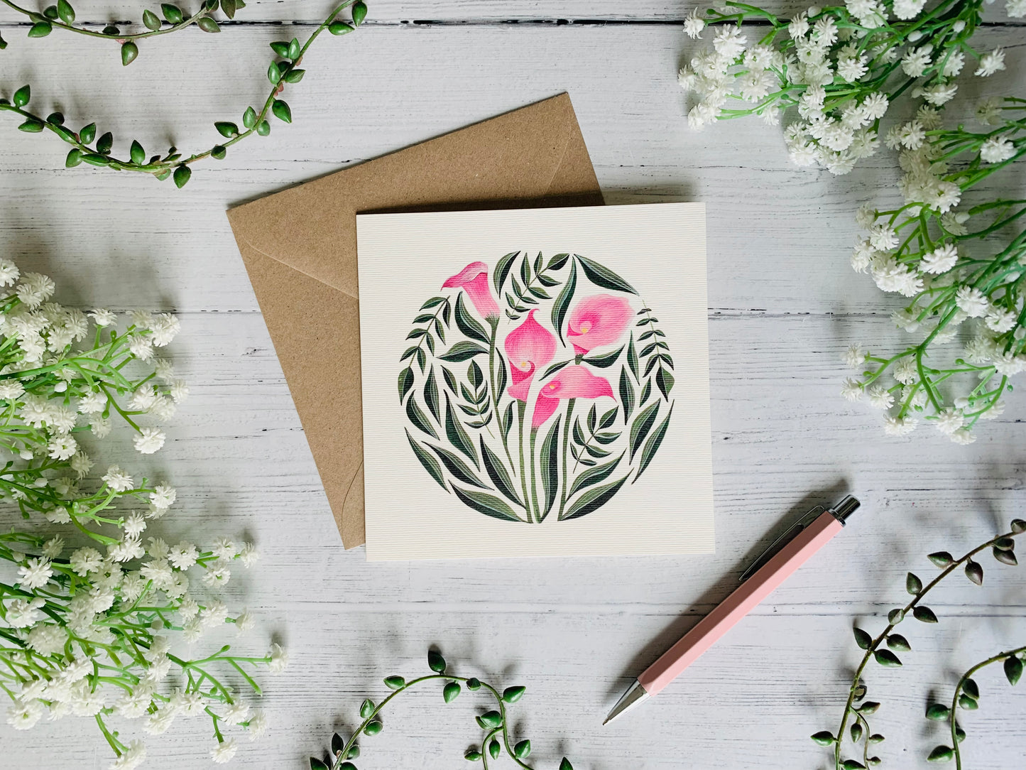 Pink Flowers Greeting Card Set