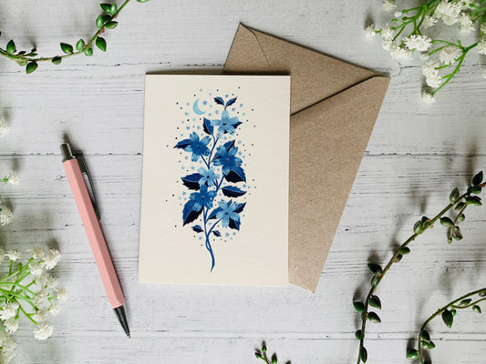 Blue Cosmic Wildflower Greeting Card