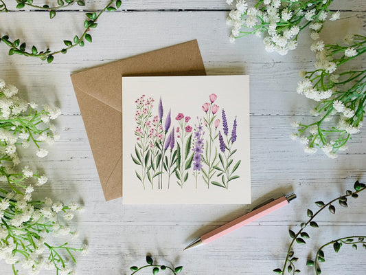 Pink & Purple Wildflower Row Greeting Card