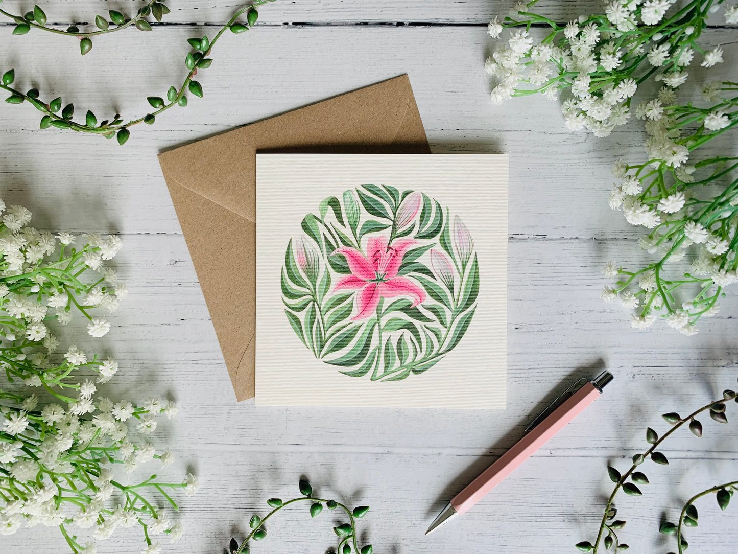 Pink Flowers Greeting Card Set